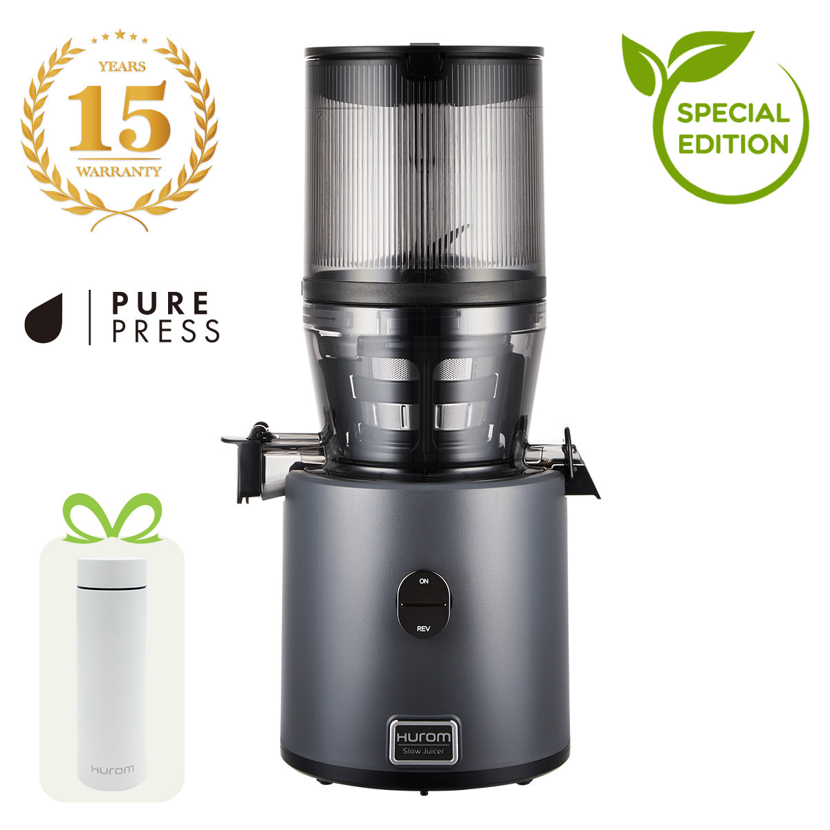 Hurom H330P in Anthrazit mit 15 Jahren Garantie und Hurom Tumbler als Gratisbeigabe