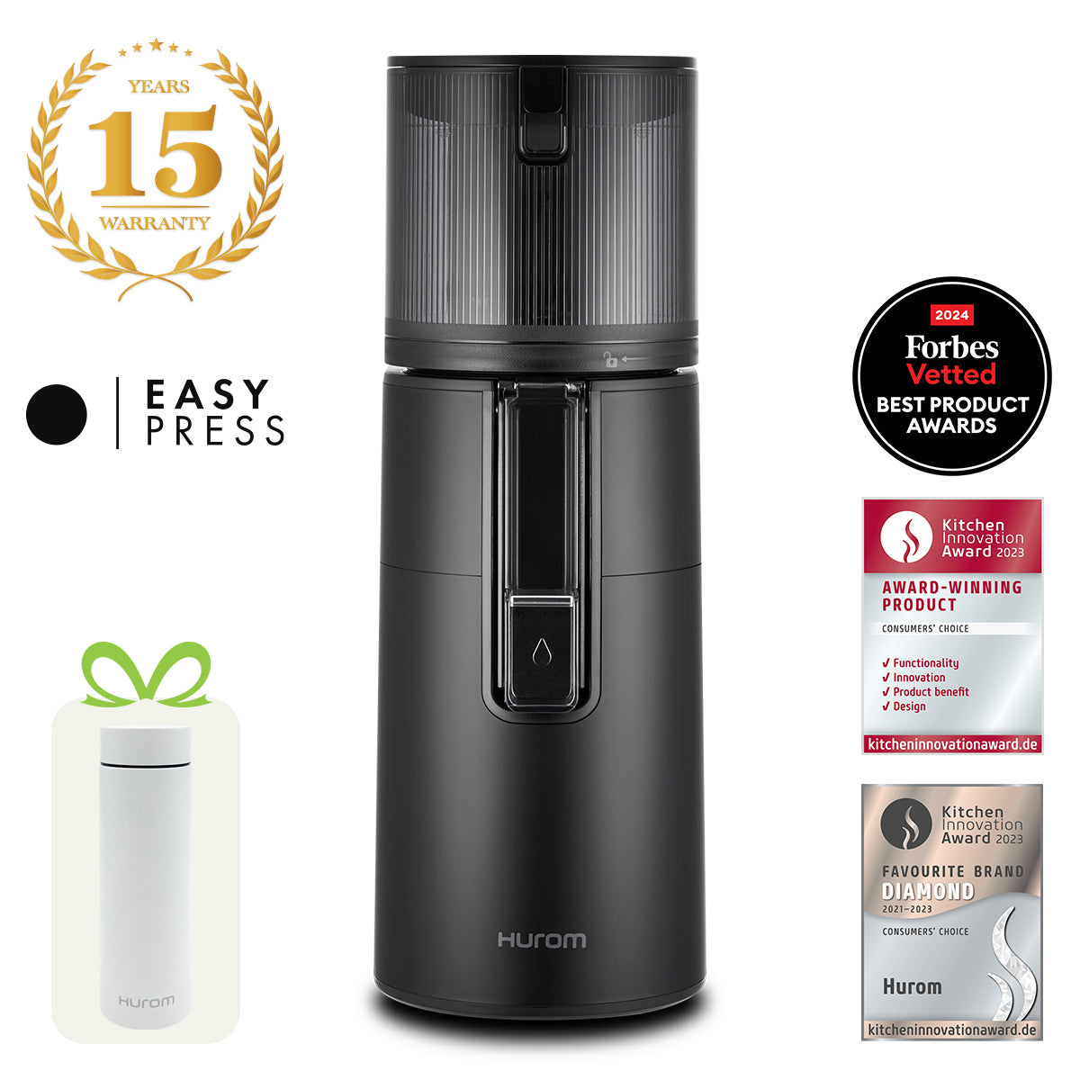 Hurom H400 in Schwarz mit 15 Jahren Garantie und Hurom Tumbler als Gratisbeigabe